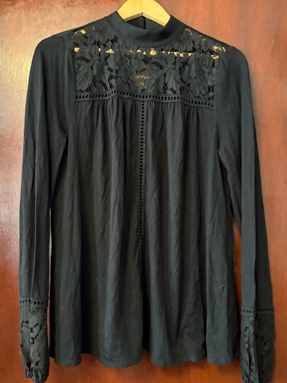 Women’s Tracy Reese Black Lace Yoke Long-Sleeve Top
